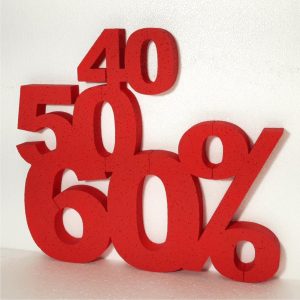 Números de porexpan para promociones escaparate rebajas 40, 50, 60 %